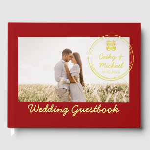 Livro De Visitas Foto do Casal vermelho com logotipo de selo no cas
