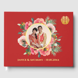 Livro De Visitas Foto do casamento chinês, cor-de-rosa moderno