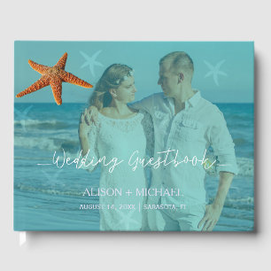Livro De Visitas Foto do casamento da turquesa de água azul-praia