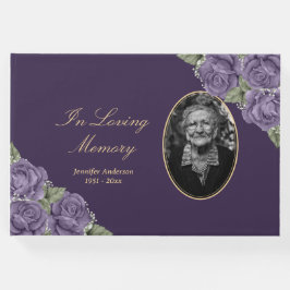 Livro De Visitas Foto do Funeral Floral Purple Elegante