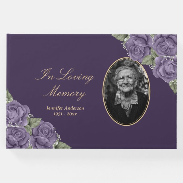 Livro De Visitas Foto do Funeral Floral Purple Elegante (Frente)