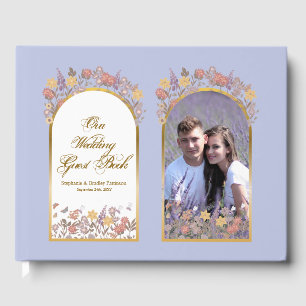 Livro De Visitas Foto Dourada Lavanda Floral Chic Elegant Wedding