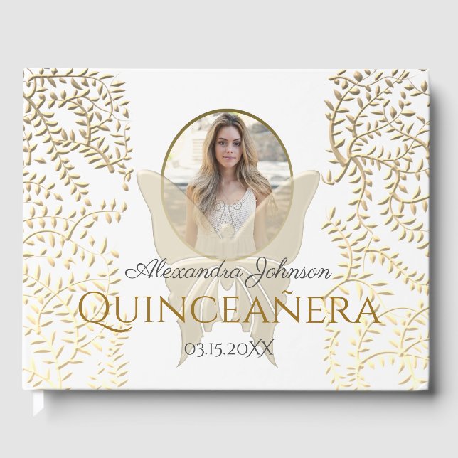 Livro De Visitas Foto Dourada Quinceanera Birthday (Frente)