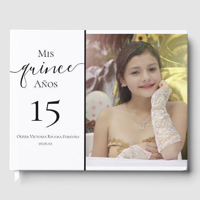 Livro De Visitas Foto Elegante de Aniversário da 15 de Quinceanera  (Frente)