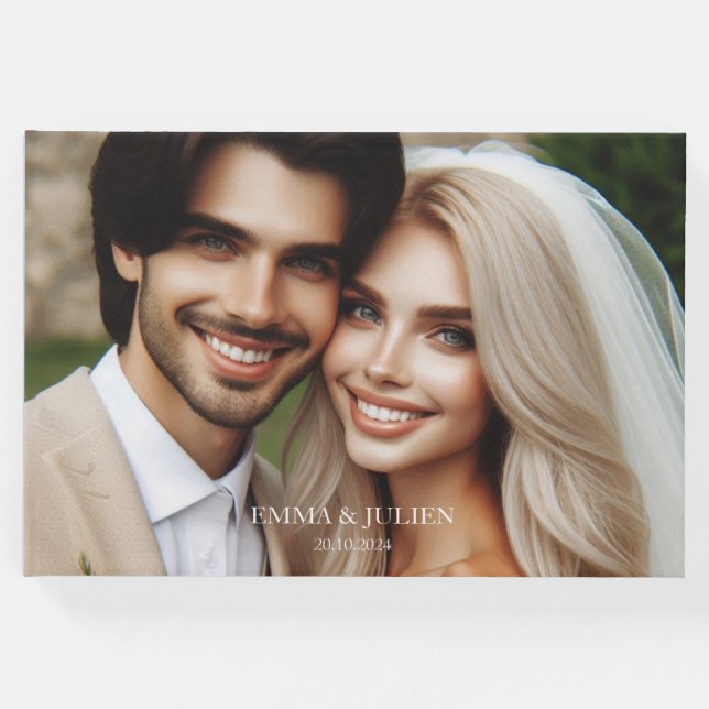 Livro De Visitas Foto elegante monograma Dusty Blue Guest Book (Frente)