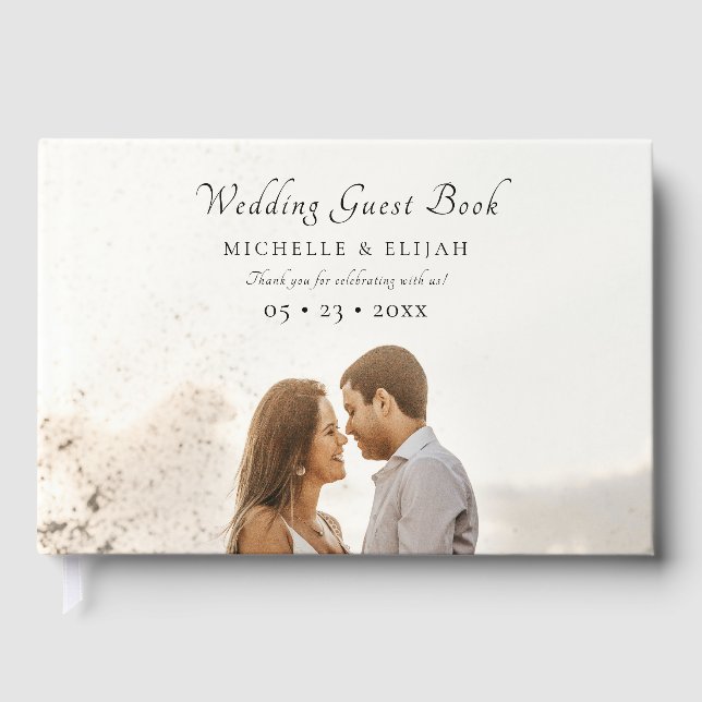 Livro De Visitas Foto Elegante Script Dusty Pink Weding Guest Book (Frente)