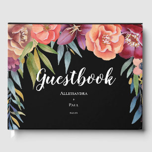 Livro De Visitas Foto Floral Moderna Tropical Burgundy & Plum