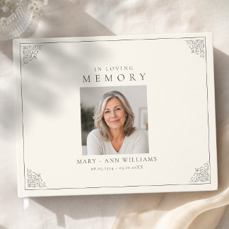 Livro De Visitas Foto Funeral Beige Em Memória Carinhosa