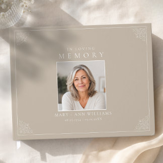 Livro De Visitas Foto Funeral Beige Marrom Em Memória Carinhosa