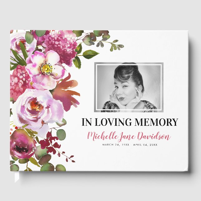 Livro De Visitas Foto Memorial Pink Funeral Floral (Frente)
