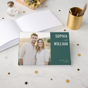 Livro De Visitas Foto Minimalista Azul Esmeralda Elegante