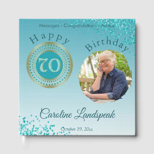 Livro De Visitas Foto personalizada Azul-brilhante 70 de Aniversári