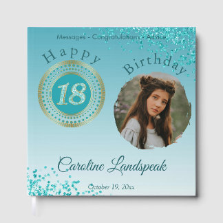 Livro De Visitas Foto personalizada Azul-Teal 18º Aniversário