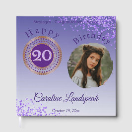 Livro De Visitas Foto Personalizada Brilho Roxo, 20º Aniversário