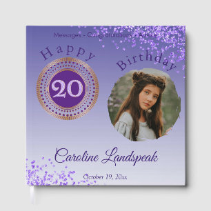 Livro De Visitas Foto personalizada com brilho roxo, 20 Aniversário