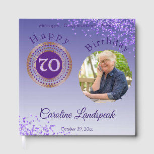 Livro De Visitas Foto personalizada com brilho roxo, 70 Aniversário