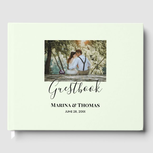 Livro De Visitas Foto personalizada de casamento com caligrafia mod (Frente)