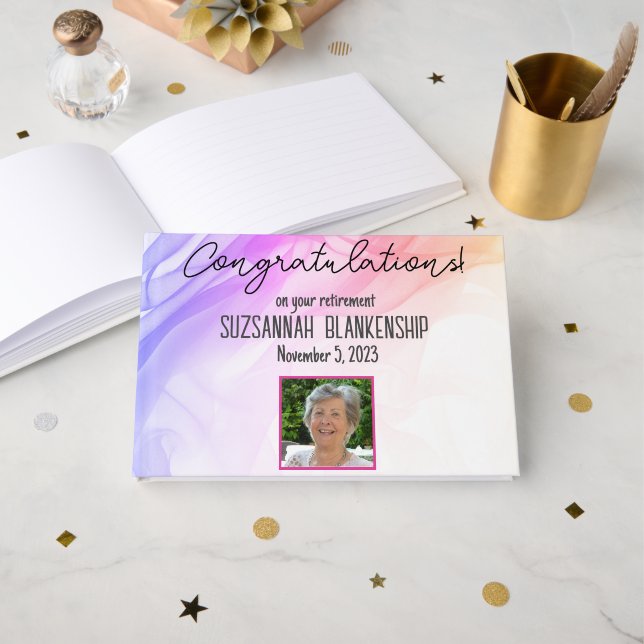 Livro De Visitas Foto Personalizada Do Rainbow Watercolor (Frente aberta)