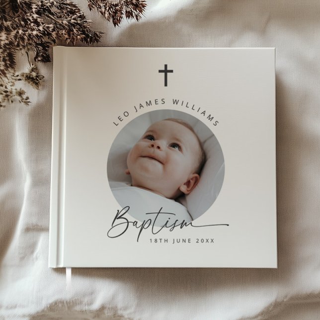 Livro De Visitas Foto Redonda do Batismo  (Zazzle Baptism Round Photo  Guest Book)