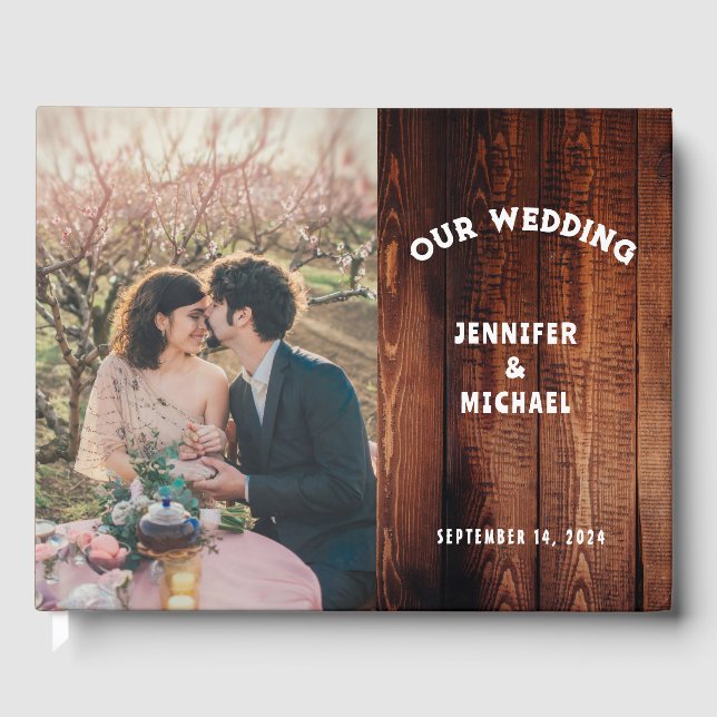 Livro De Visitas Foto rustic barn wood País rural Casamento (Frente)