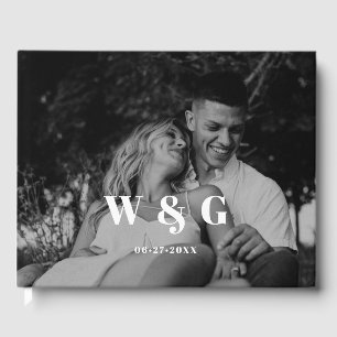 Livro De Visitas Foto Simples de Casamento de Monograma Elegante