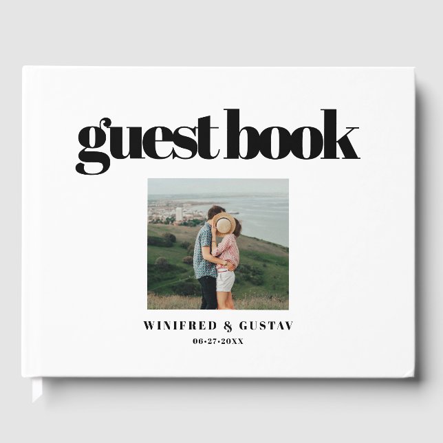 Livro De Visitas Foto simples de casamento elegante e chic (Frente)