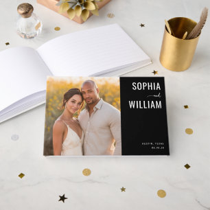 Livro De Visitas Foto Sofisticada em Preto e Dourado