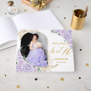 Livro De Visitas Fotografia Sweet Sixteen 16 Lilás Roxo Floral