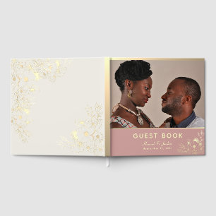 Livro De Visitas Fotos de Casamento em Dourado Rosa Empoeirado