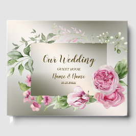 Livro De Visitas Frame Floral Cor-de-Água Rosa, Festa de Bronze Bri