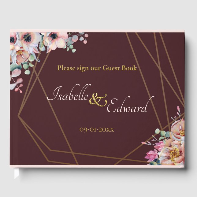 Livro De Visitas Frames Geométricos Florais Do Anêmono Rosa Elegant (Frente)