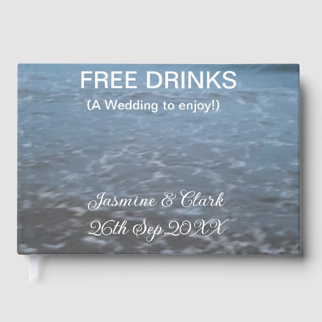 Livro De Visitas Free drinks save the date beach wedding add name  (Frente)