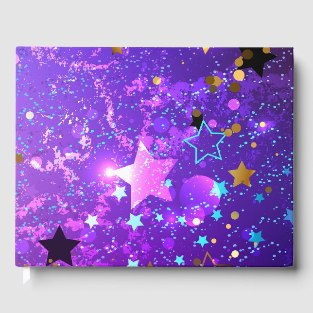 Livro De Visitas Fundo de folhas roxas com estrelas (Frente)