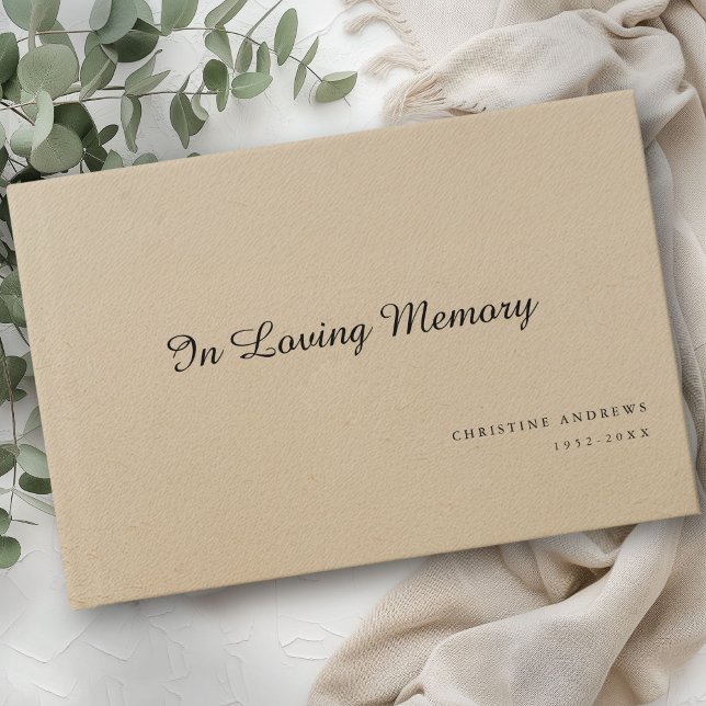 Livro De Visitas Funeral Elegante, Script "In Loving Memory" (Elegant, "In Loving Memory" funeral guest book, elegant lovely papercraft (digital image).)