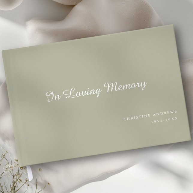 Livro De Visitas Funeral Elegante, Script "In Loving Memory" (Elegant, Script Font "In Loving Memory" Olive Funeral Guest Book)