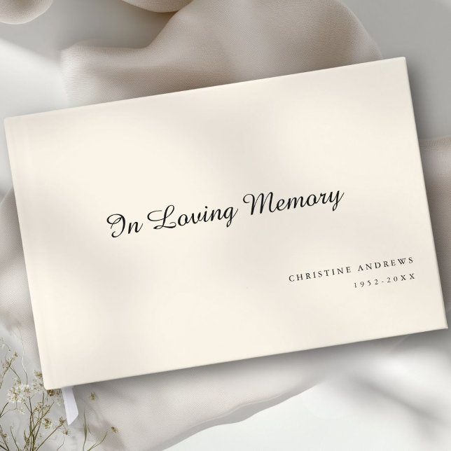 Livro De Visitas Funeral Elegante, Script "In Loving Memory" (Elegant, Script Font "In Loving Memory" Beige Funeral Guest Book)
