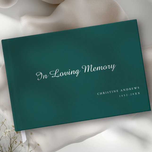 Livro De Visitas Funeral Elegante, Script "In Loving Memory" (Elegant, Script Font "In Loving Memory" Green Funeral Guest Book)