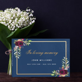 Livro De Visitas funeral em memória amorosa floral de ouro azul
