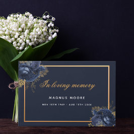 Livro De Visitas funeral em memória amorosa floral de ouro azul
