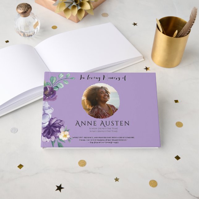 Livro De Visitas Funeral Guest Book - Editable  (Frente aberta)