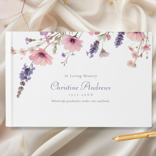 Livro De Visitas Funeral "In Loving Memory" (Wildflower "In Loving Memory" Funeral Guest Book, White-Purple, Floral)
