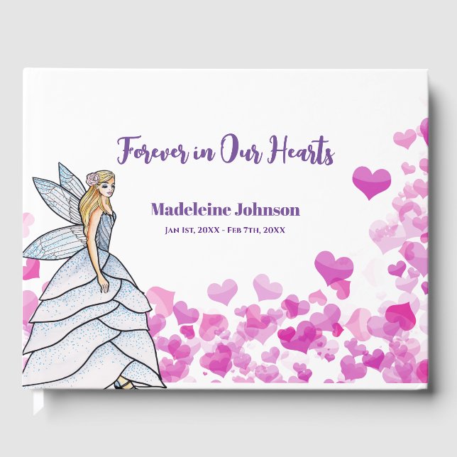 Livro De Visitas Funerária Linda Menina Fada Princesa Rosa (Frente)