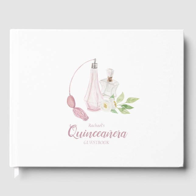 Livro De Visitas Garrafa de perfumes de aquarela Quinceanera Aniver (Frente)