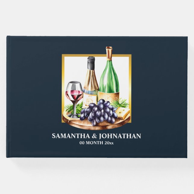 Livro De Visitas Garrafas de vinho de aquarela vinícola país (Frente)