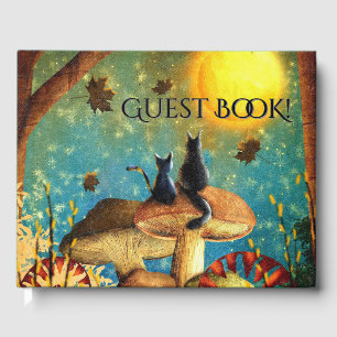 Livro De Visitas Gato de Cogumelo Vestido de Texto Personalizado