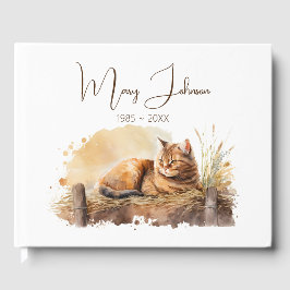Livro De Visitas Gato Gengibre em Aquarela para Memorial
