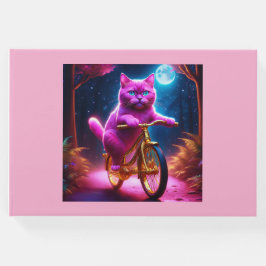 Livro De Visitas Gato Rosa Em Um Caminho Cênico De Bicicleta De Our