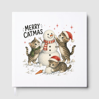 Livro De Visitas Gatos de Natal Construindo Boneco de Neve