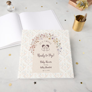 Livro De Visitas Gêmeas Caprichosas Chuveiro Bebês Meninas Floral L