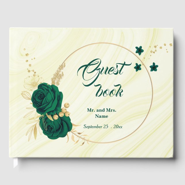 Livro De Visitas gic emerald verde ouro floral deixa geométrico (Frente)
